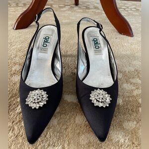Galo Black Slingback Heels with Rhinestone Embellishment